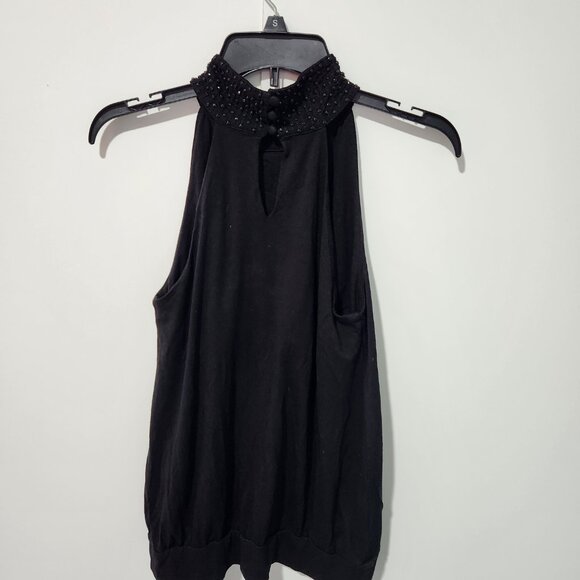 INC International Concepts Black Seguin Beaded Halter Sleeveless Top Large - Picture 7 of 8